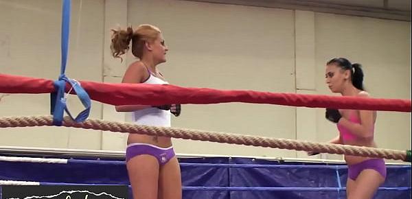  Lesbian euro chicks wrestle in a boxing ring